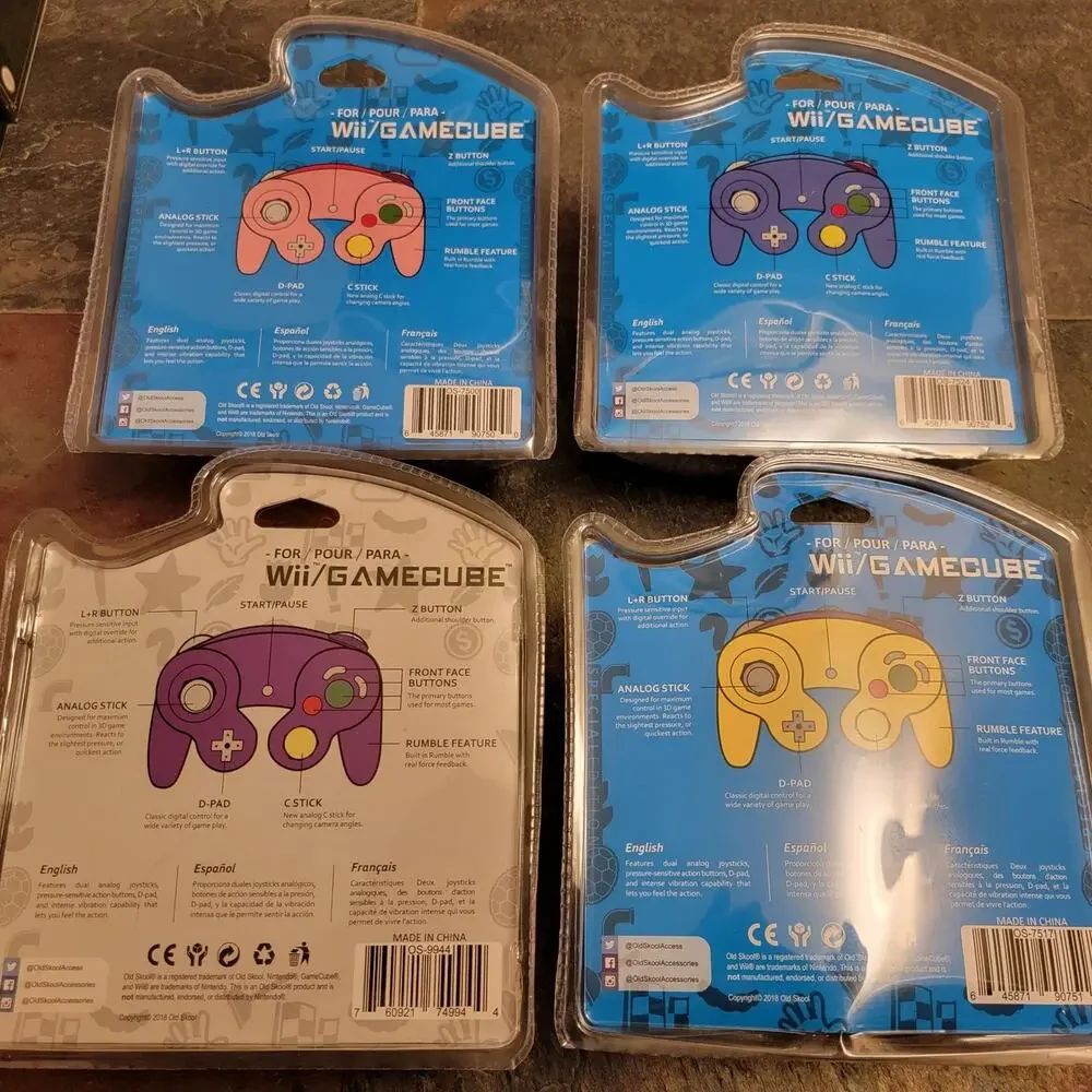 4 Gamecube Controllers - 4 Colors Bundle (NEW) Purple Yellow Pink Blue, Nintendo